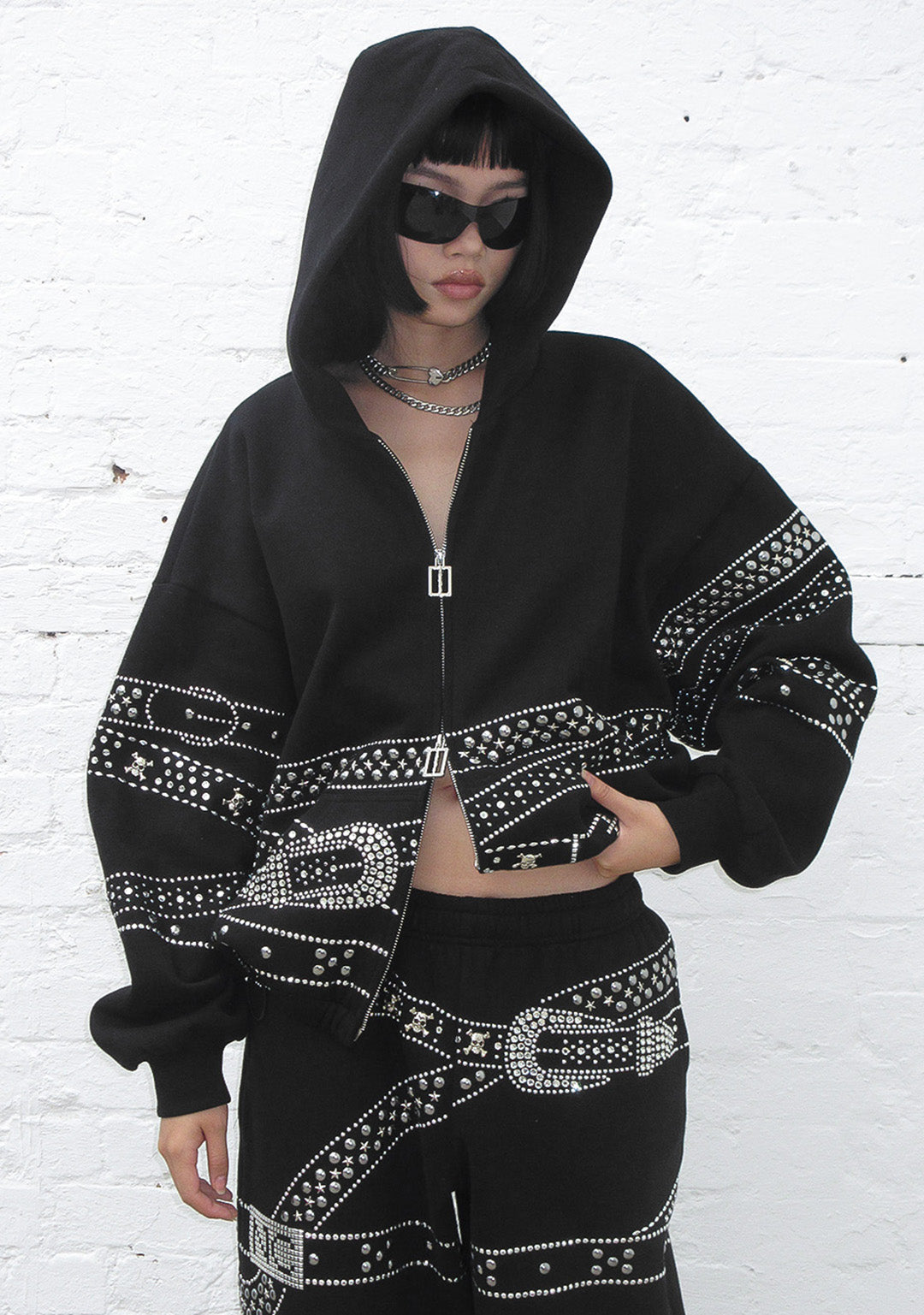 CRUSH STUDDED BELT OVERSIZED SWEATPANTS BLACK