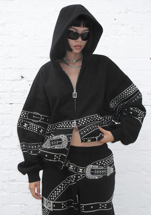CRUSH STUDDED BELT ZIP HOODIE BLACK