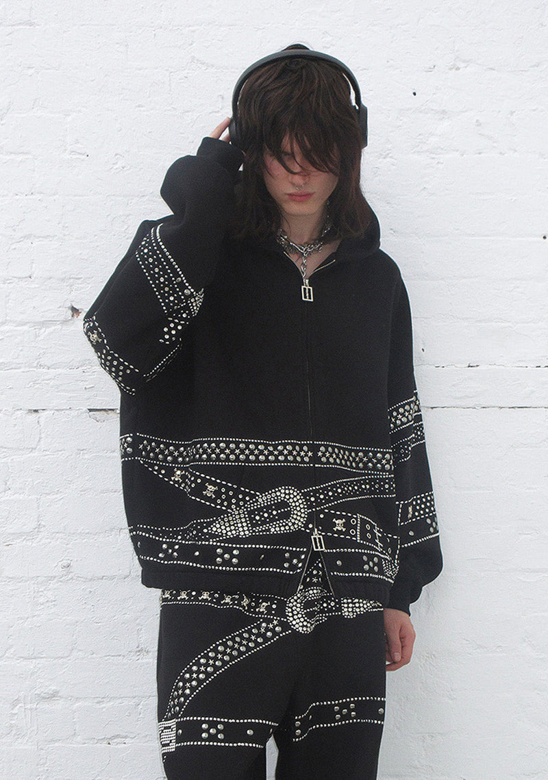 CRUSH STUDDED BELT ZIP HOODIE BLACK