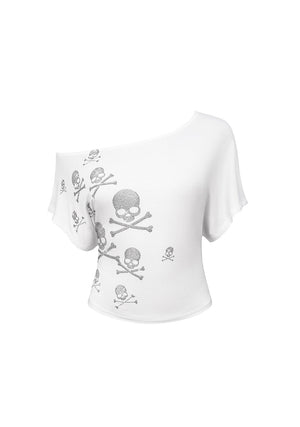 CRYPTIC RHINESTONE OFF THE SHOULDER TOP WHITE