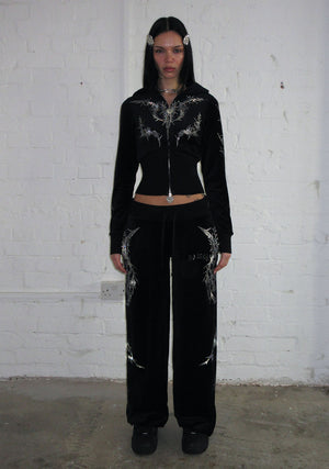 CURSE RHINESTONE VELOUR SWEATPANTS BLACK