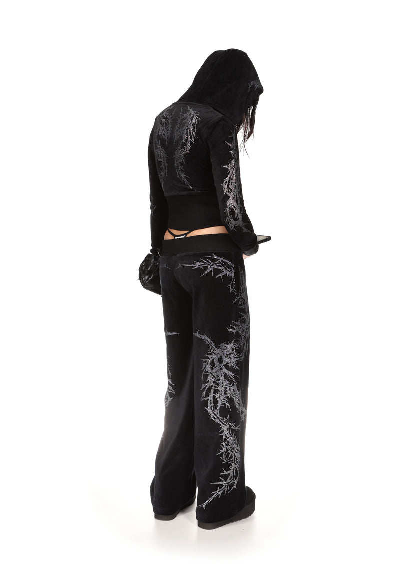CURSE RHINESTONE VELOUR SWEATPANTS BLACK