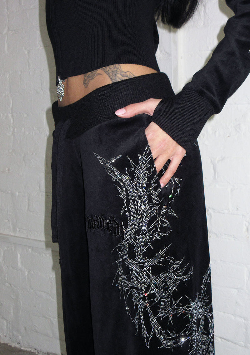 CURSE RHINESTONE VELOUR SWEATPANTS BLACK
