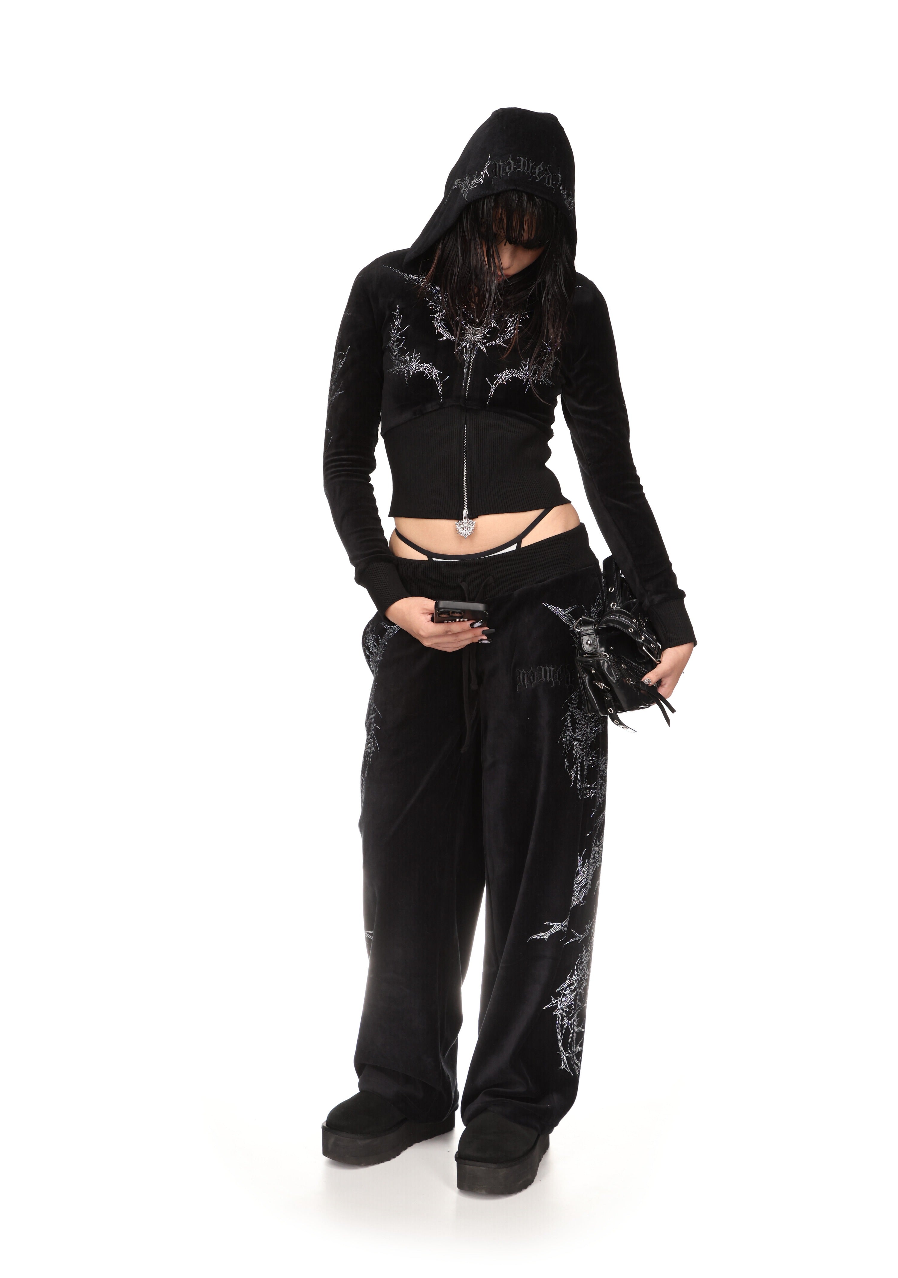 Curse Rhinestone Velour Zip Hoodie Black – NAMED COLLECTIVE®