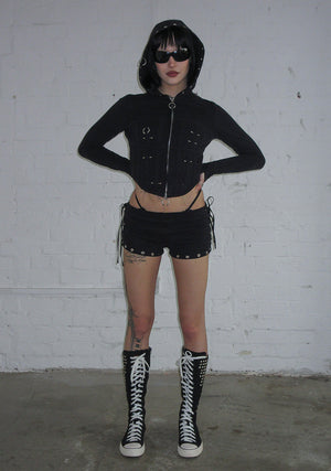 DESTROY PIERCED CORSET MICRO HOTPANT SHORTS BLACK