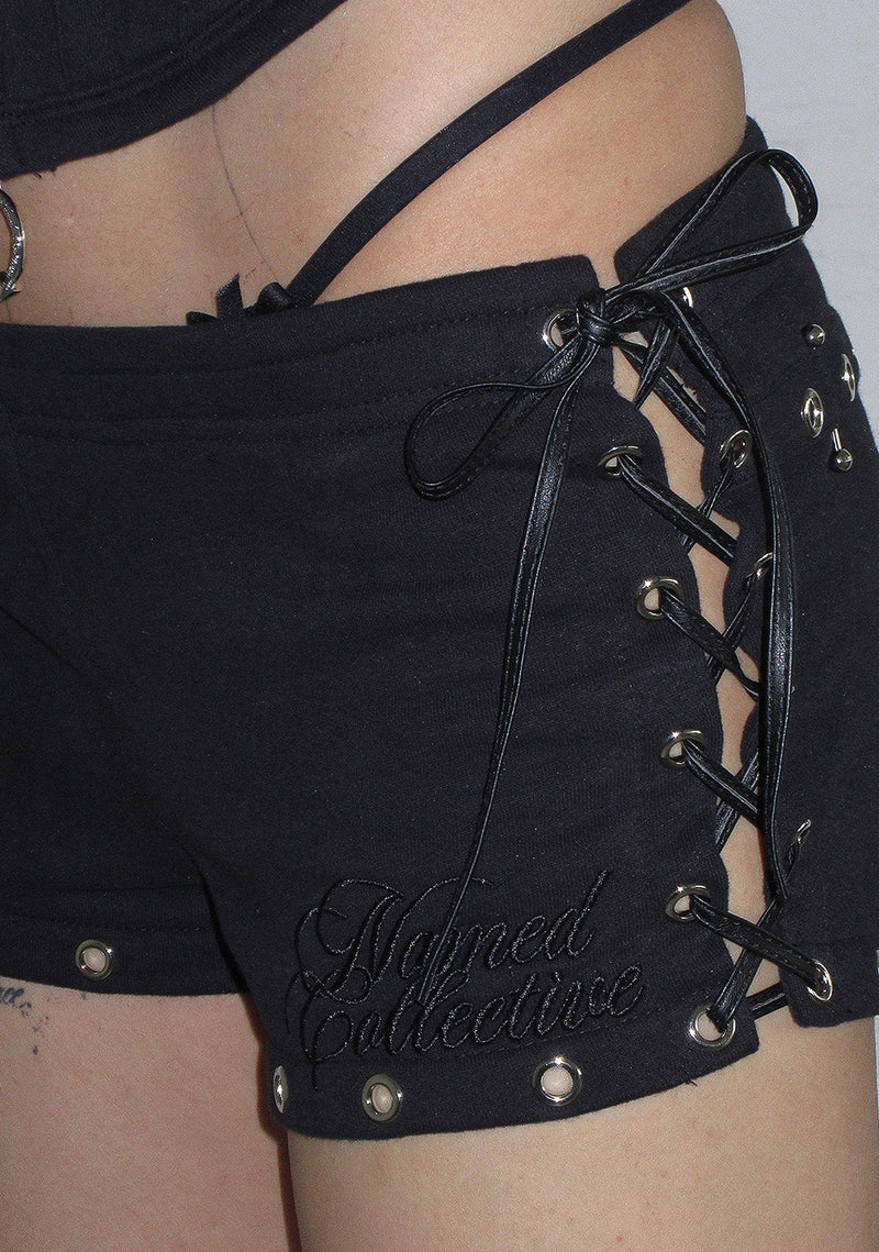 DESTROY PIERCED CORSET MICRO HOTPANT SHORTS BLACK