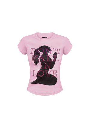DON'T FALL IN LOVE RHINESTONE BABY TEE BABY PINK