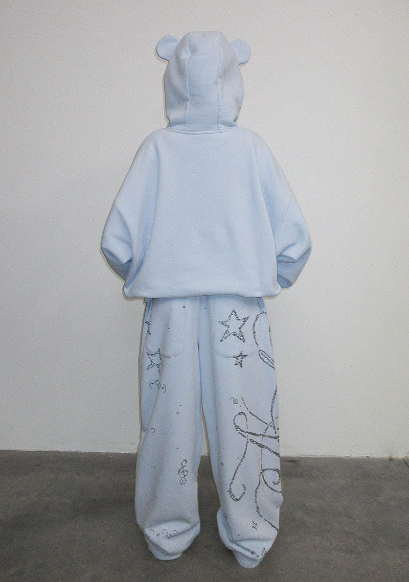 DREAMER RHINESTONE TEDDY OVERSIZED SWEATPANTS BABY BLUE