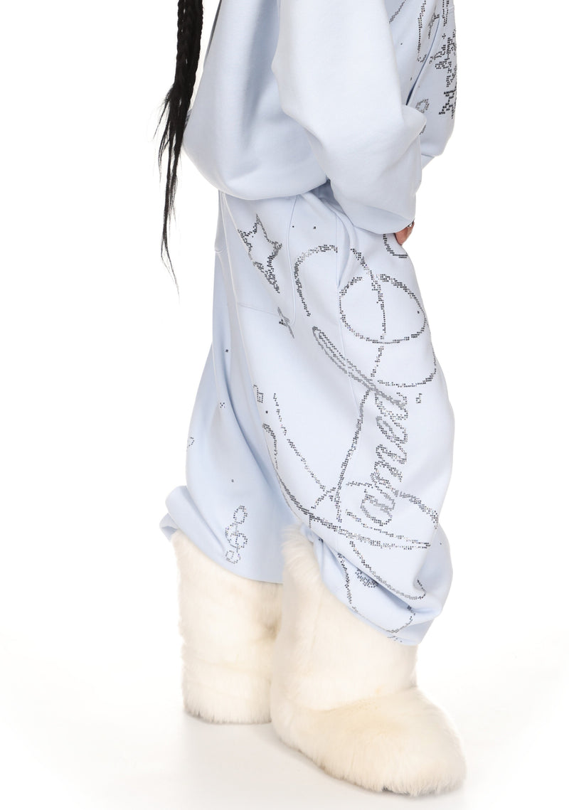 DREAMER RHINESTONE TEDDY OVERSIZED SWEATPANTS BABY BLUE
