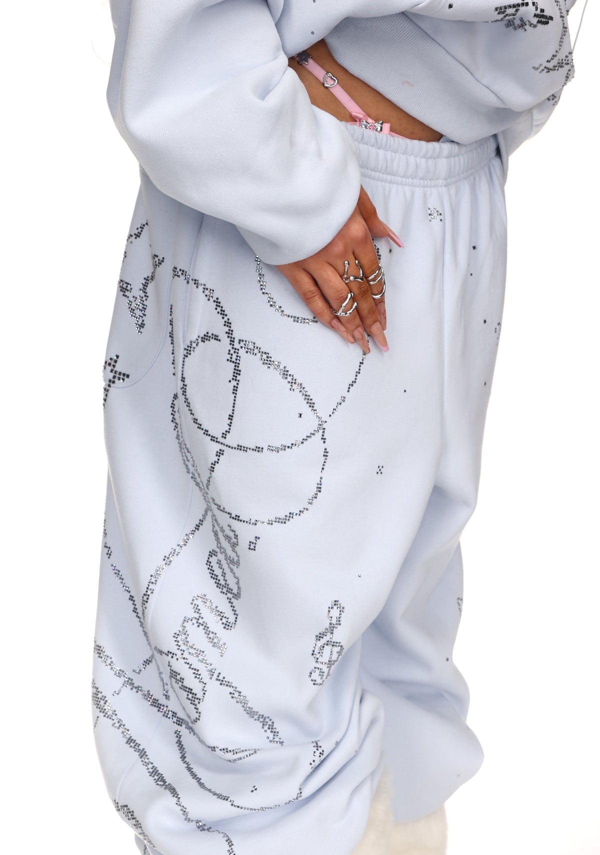 DREAMER RHINESTONE TEDDY OVERSIZED SWEATPANTS BABY BLUE