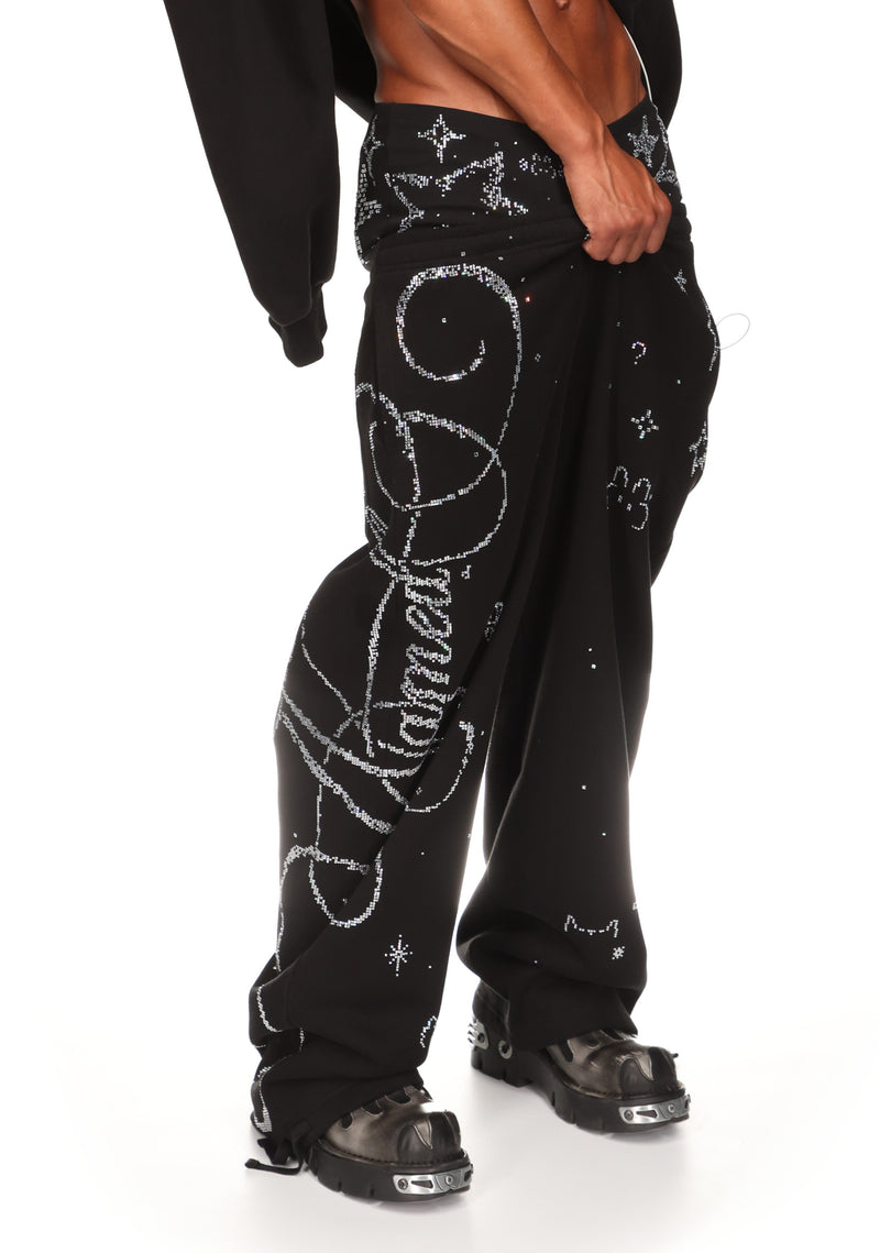 DREAMER RHINESTONE TEDDY OVERSIZED SWEATPANTS BLACK