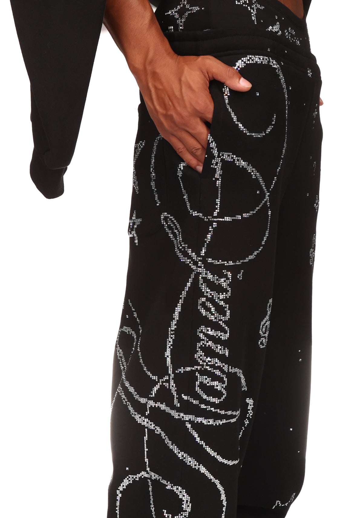 DREAMER RHINESTONE TEDDY OVERSIZED SWEATPANTS BLACK