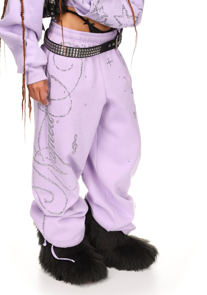 DREAMER RHINESTONE TEDDY OVERSIZED SWEATPANTS LILAC