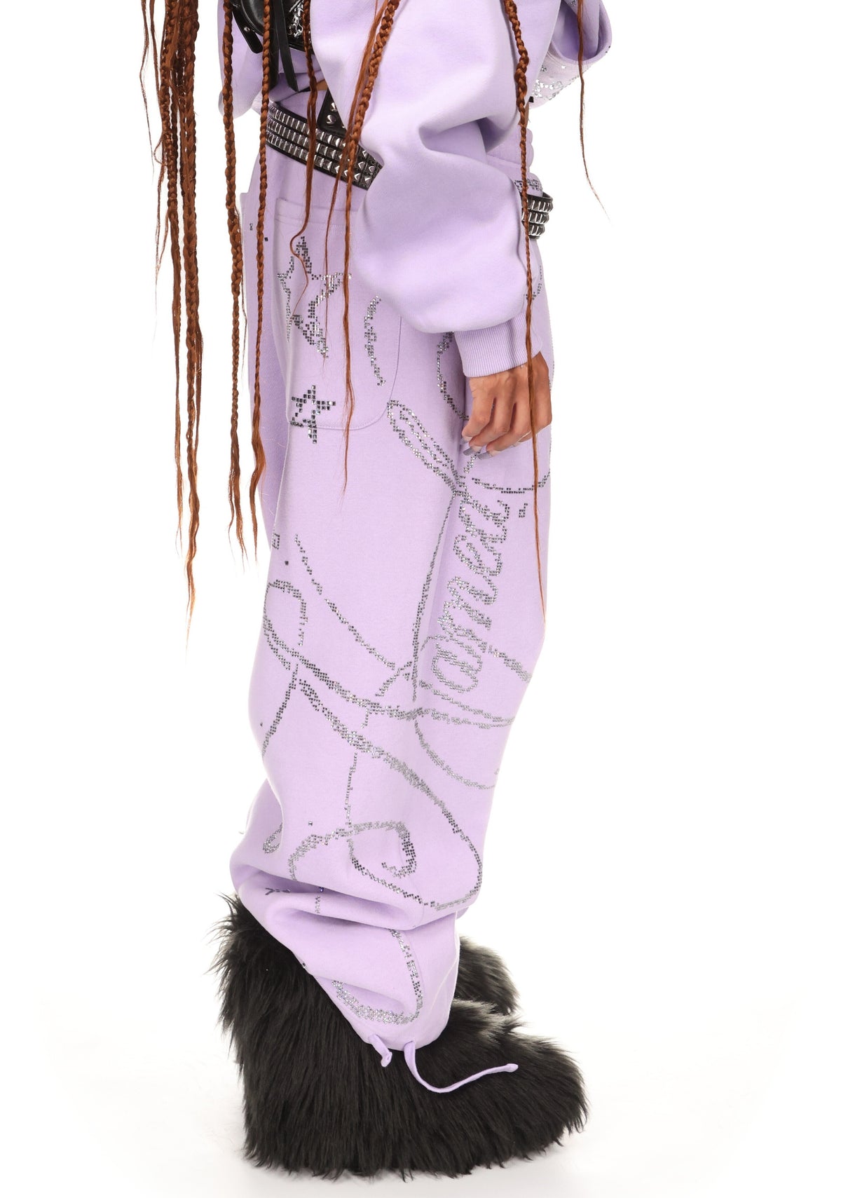 DREAMER RHINESTONE TEDDY OVERSIZED SWEATPANTS LILAC