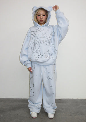 DREAMER RHINESTONE TEDDY PULLOVER HOODIE BABY BLUE