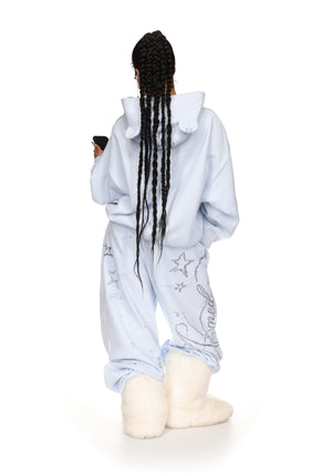 DREAMER RHINESTONE TEDDY PULLOVER HOODIE BABY BLUE