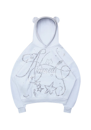DREAMER RHINESTONE TEDDY PULLOVER HOODIE BABY BLUE