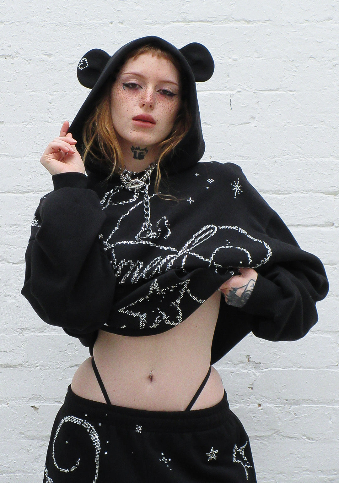 DREAMER RHINESTONE TEDDY PULLOVER HOODIE BLACK