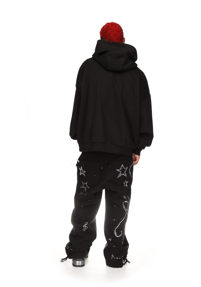 DREAMER RHINESTONE TEDDY PULLOVER HOODIE BLACK