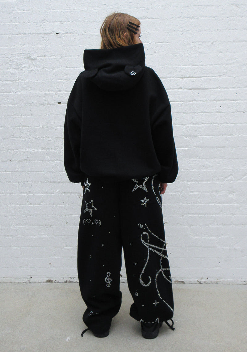 DREAMER RHINESTONE TEDDY PULLOVER HOODIE BLACK