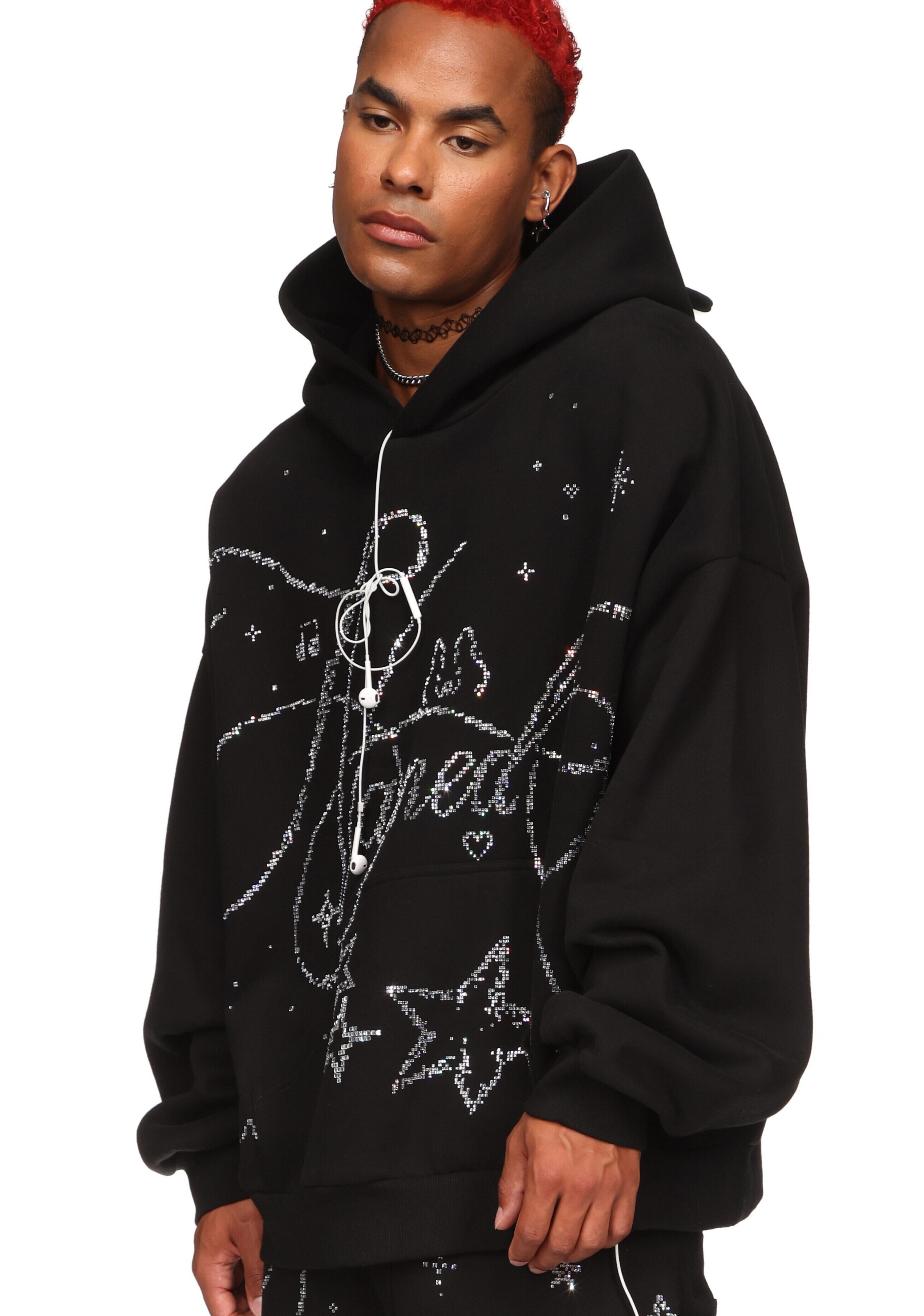 Dreamer Rhinestone Teddy Pullover Hoodie Black – NAMED COLLECTIVE®