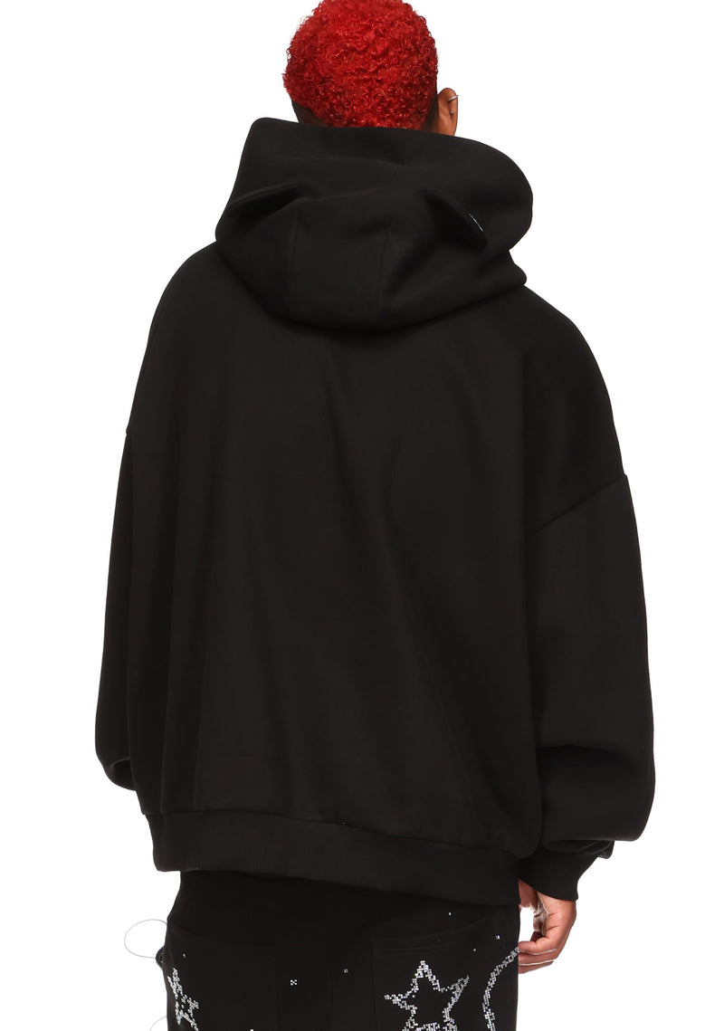 DREAMER RHINESTONE TEDDY PULLOVER HOODIE BLACK