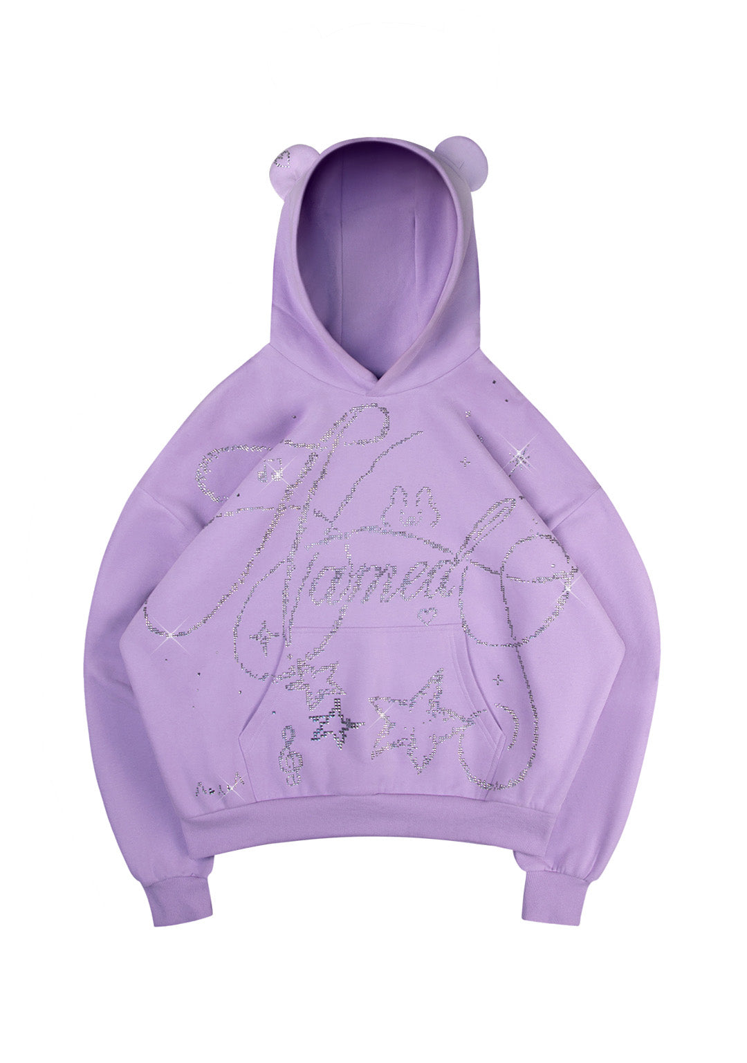 DREAMER RHINESTONE TEDDY PULLOVER HOODIE LILAC