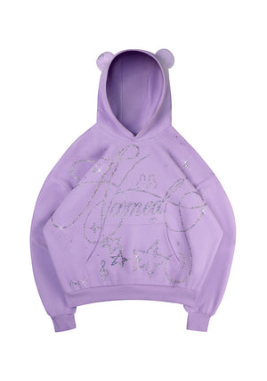DREAMER RHINESTONE TEDDY PULLOVER HOODIE LILAC