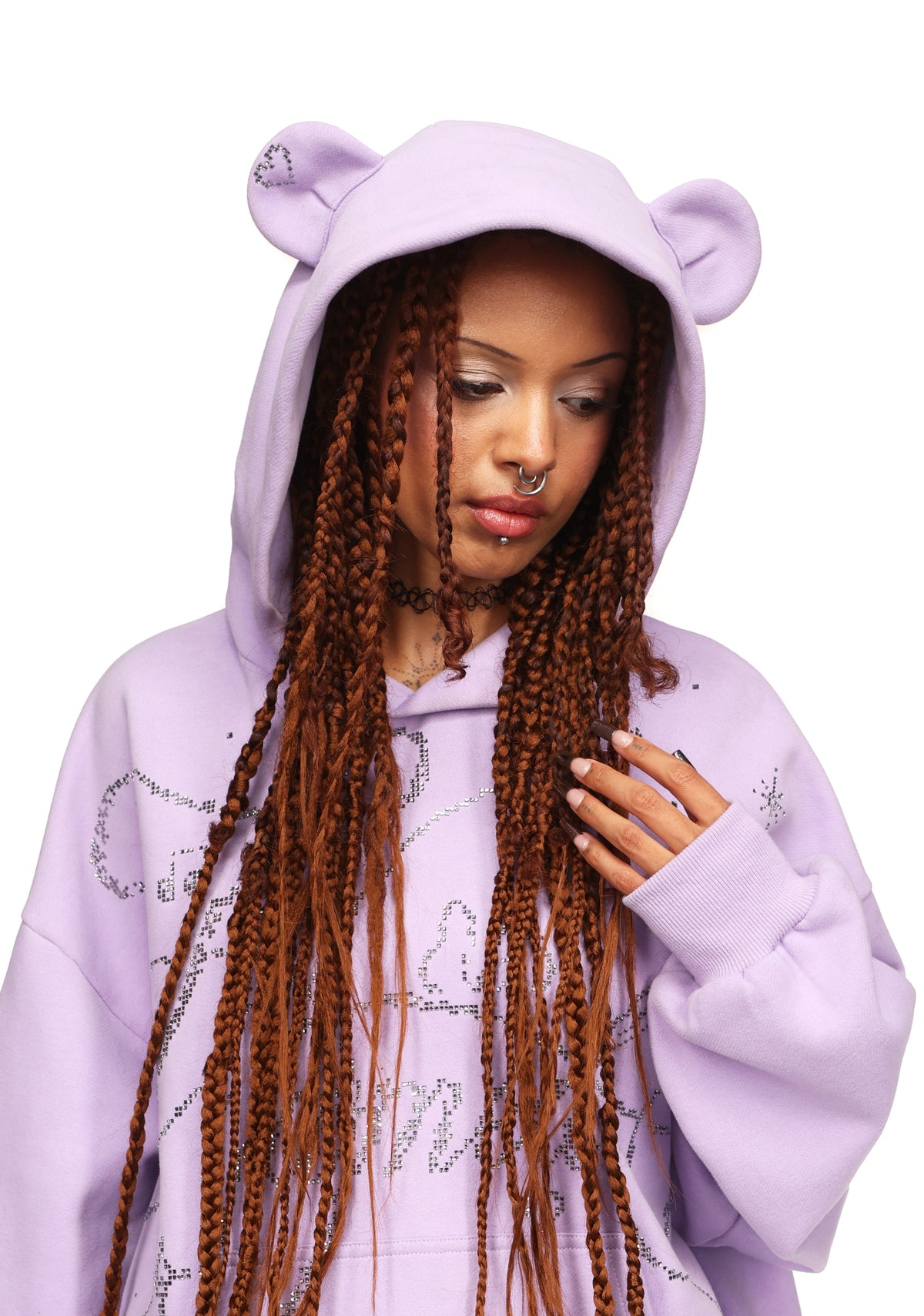 DREAMER RHINESTONE TEDDY PULLOVER HOODIE LILAC