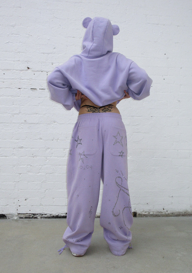 DREAMER RHINESTONE TEDDY PULLOVER HOODIE LILAC