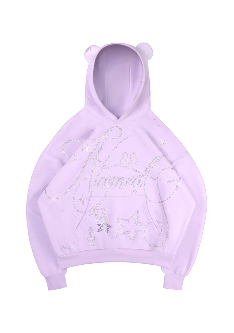 DREAMER RHINESTONE TEDDY PULLOVER HOODIE LILAC
