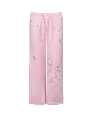 DREAMER RHINESTONE VELOUR SWEATPANTS BABY PINK