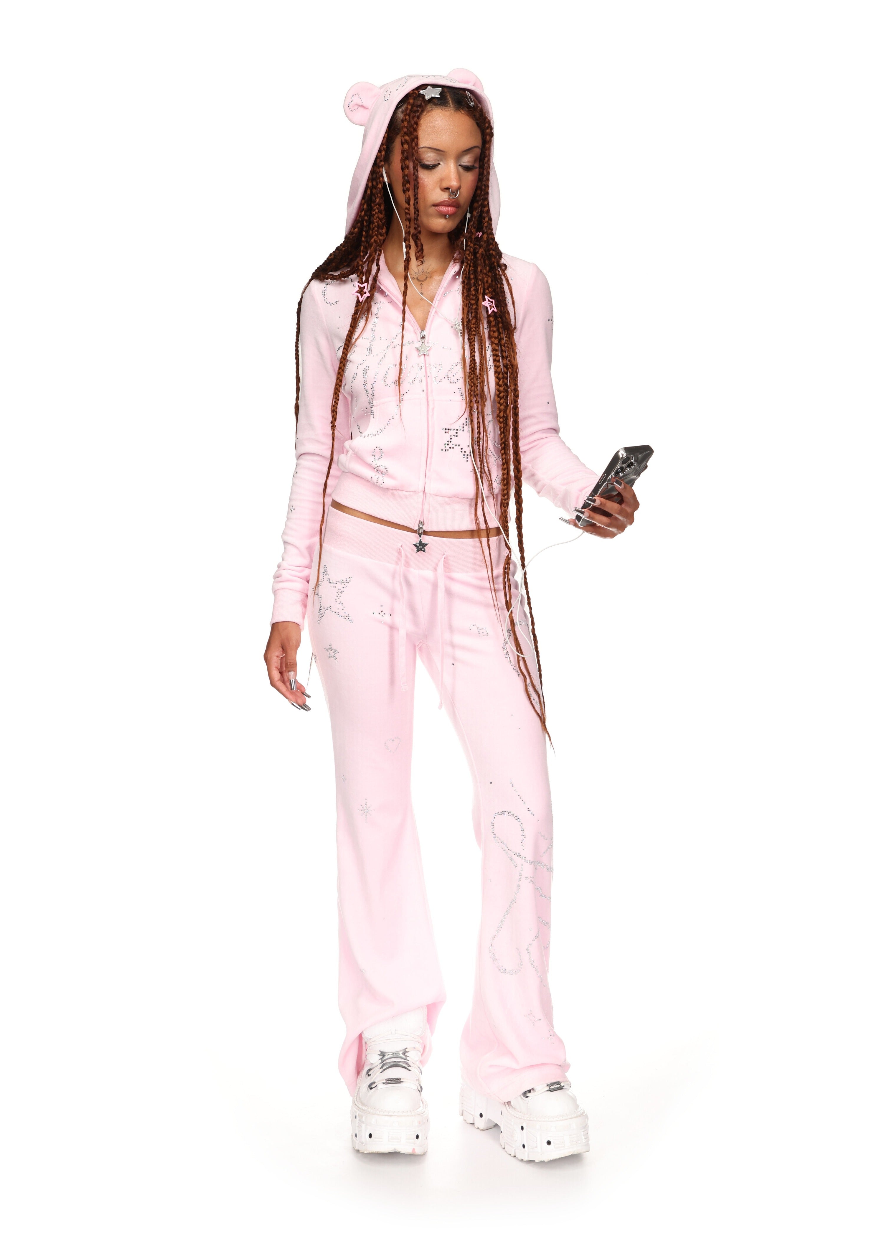 Dreamer Rhinestone Velour Teddy Zip Hoodie Baby Pink – NAMED