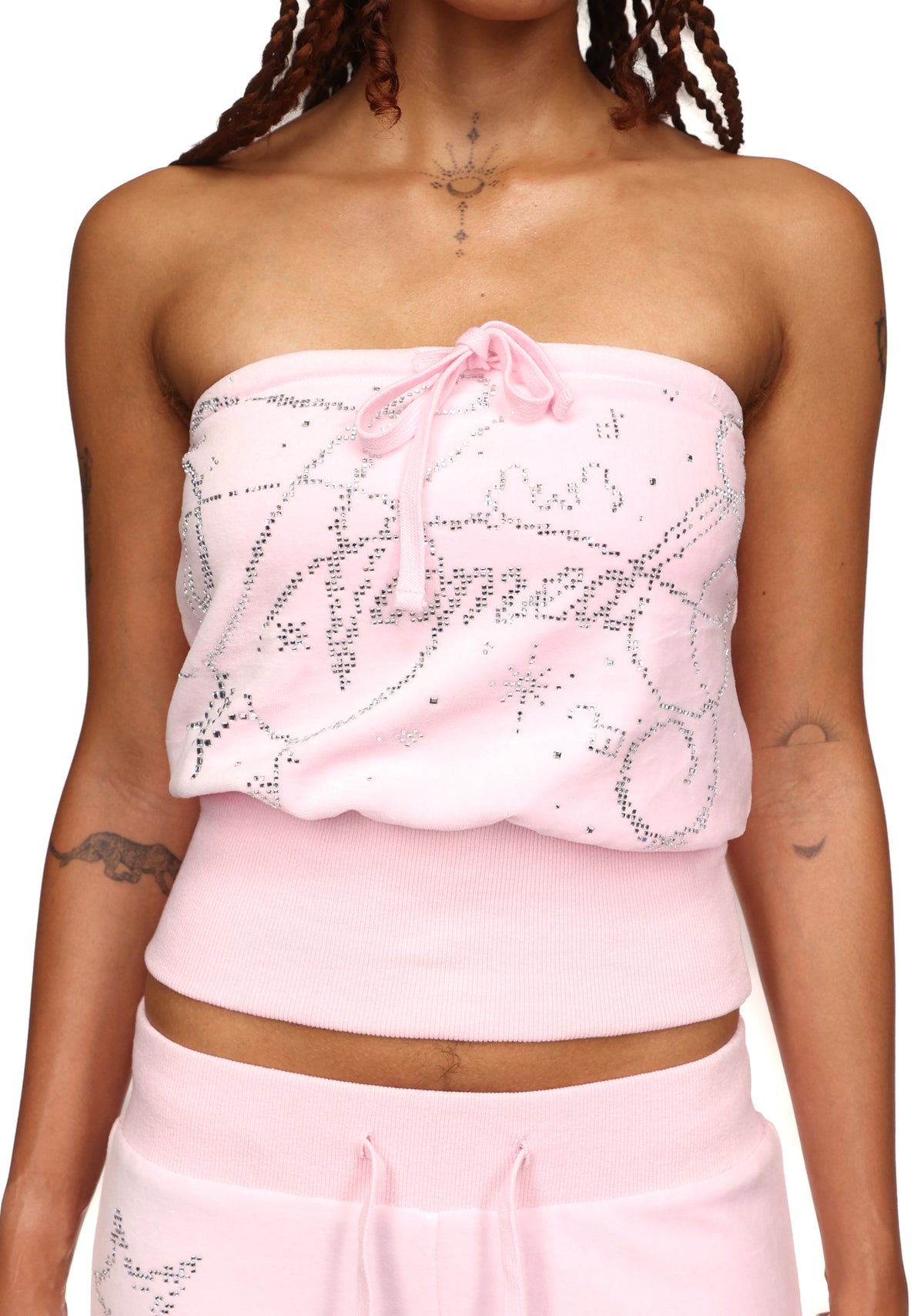 DREAMER RHINESTONE VELOUR TUBE TOP BABY PINK