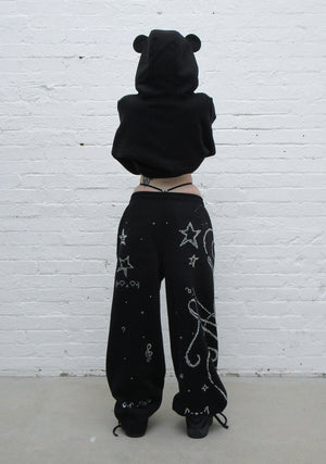 DREAMER RHINESTONE TEDDY OVERSIZED SWEATPANTS BLACK