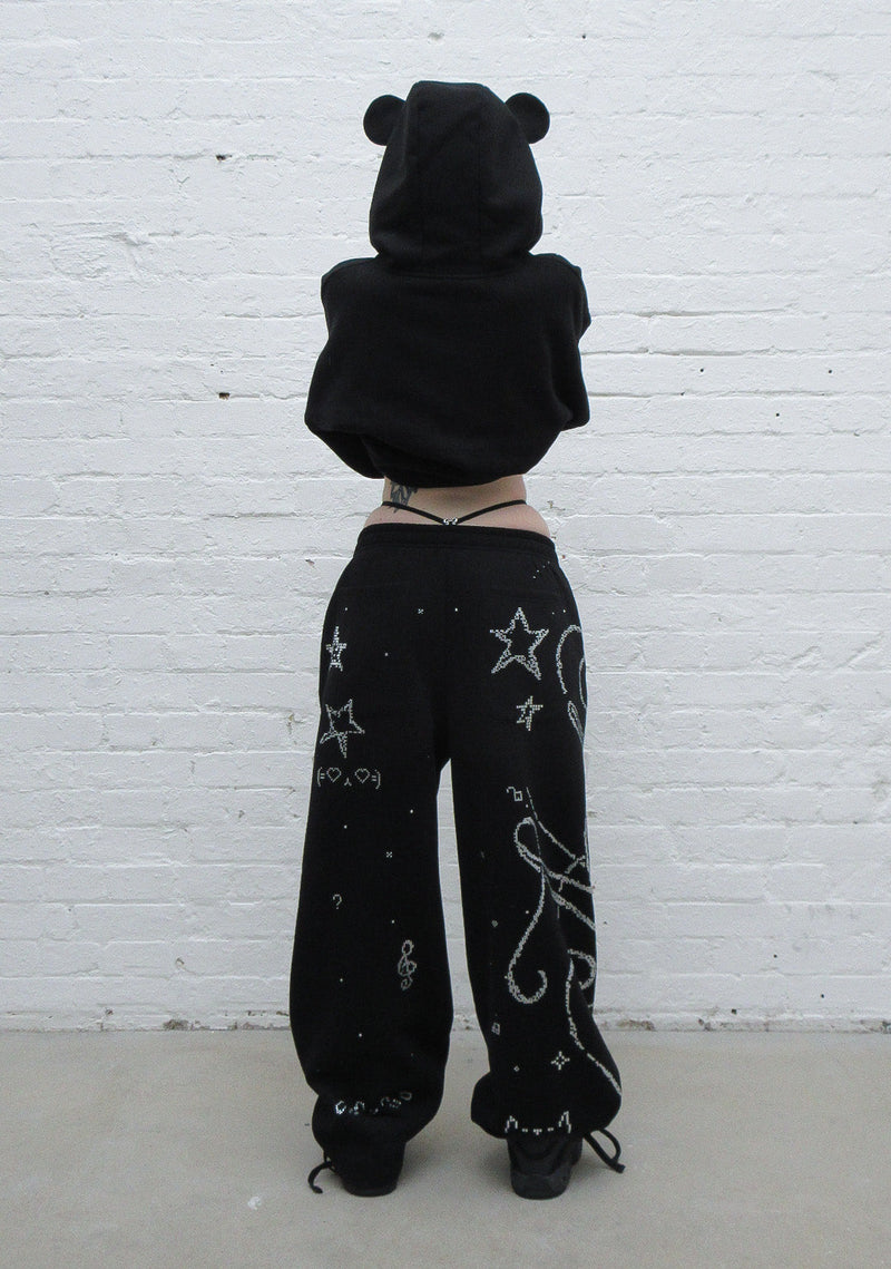 DREAMER RHINESTONE TEDDY OVERSIZED SWEATPANTS BLACK