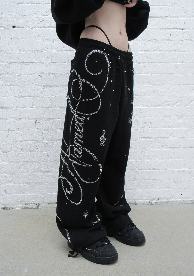 DREAMER RHINESTONE TEDDY OVERSIZED SWEATPANTS BLACK