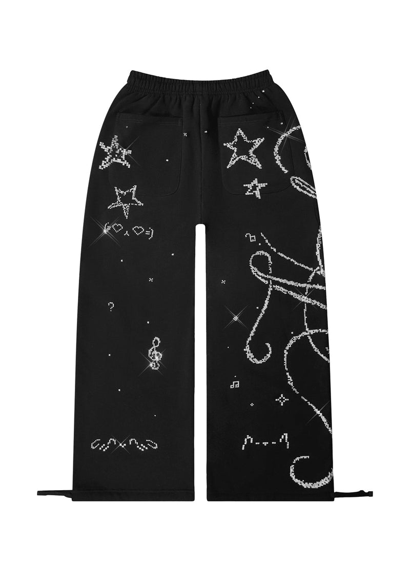 DREAMER RHINESTONE TEDDY OVERSIZED SWEATPANTS BLACK