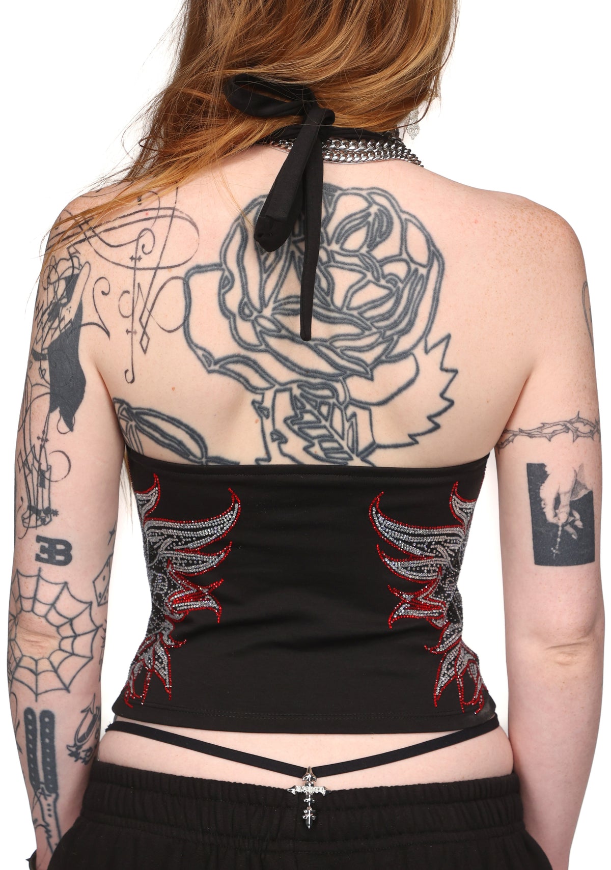 DUSK RHINESTONE HALTERNECK TOP BLACK