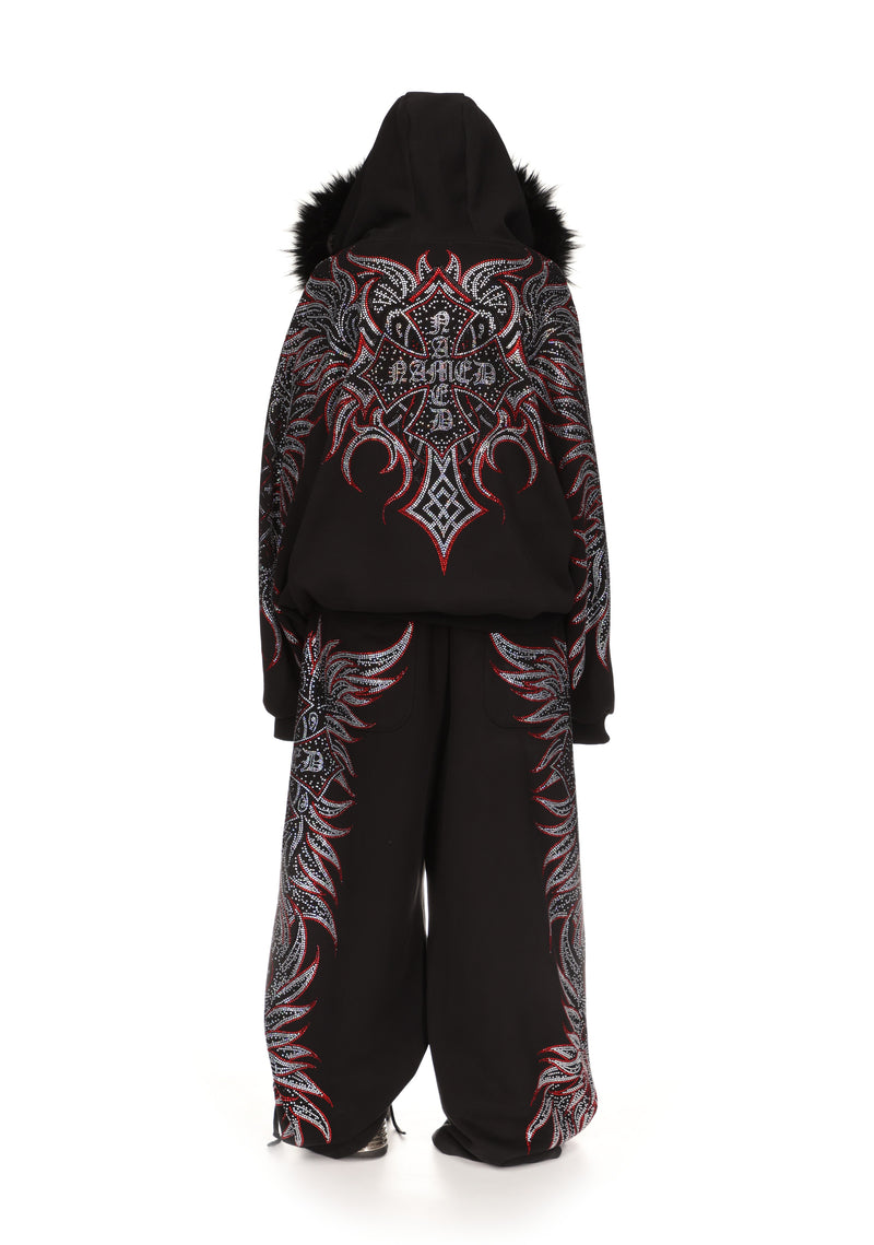 DUSK RHINESTONE ZIP HOODIE BLACK