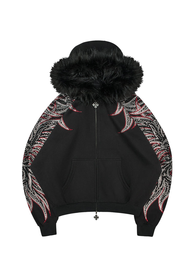 DUSK RHINESTONE ZIP HOODIE BLACK