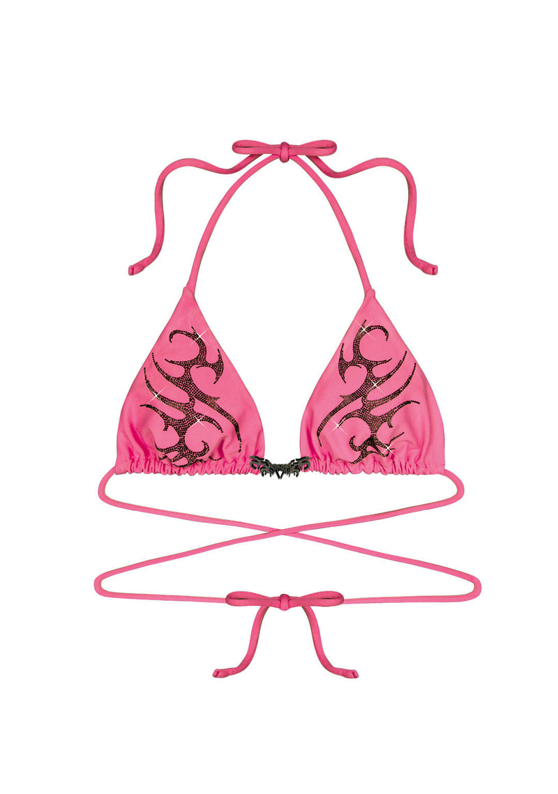 EDGE RHINESTONE TRIANGLE BIKINI TOP HOT PINK