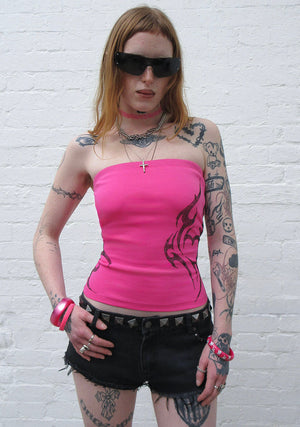 EDGE RHINESTONE TUBE TOP HOT PINK