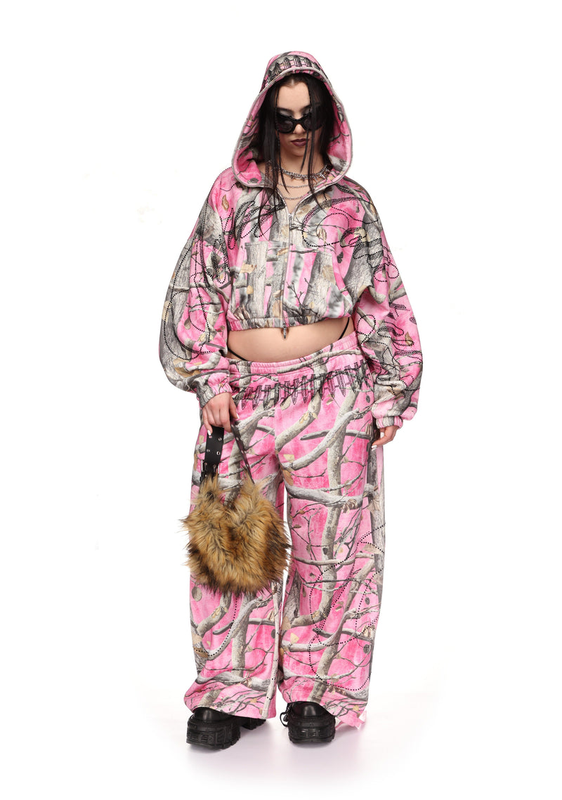 ENEMY CROP ZIP HOODIE PINK TREE CAMO
