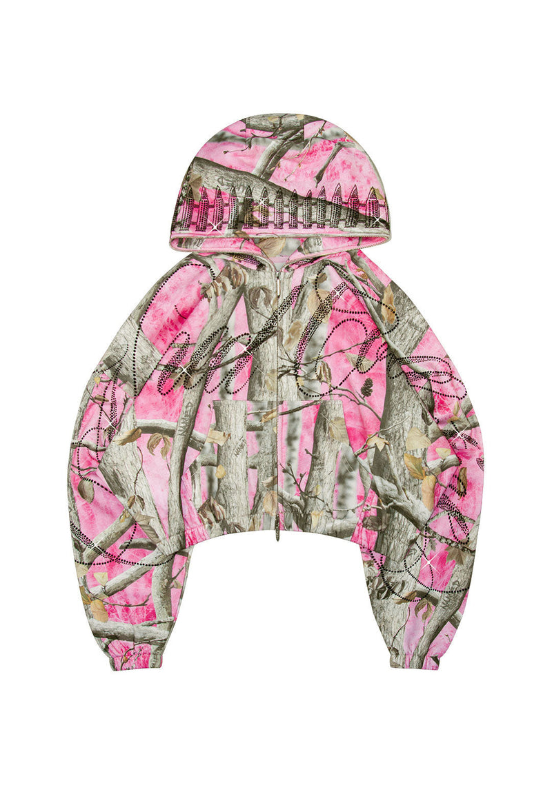 ENEMY CROP ZIP HOODIE PINK TREE CAMO