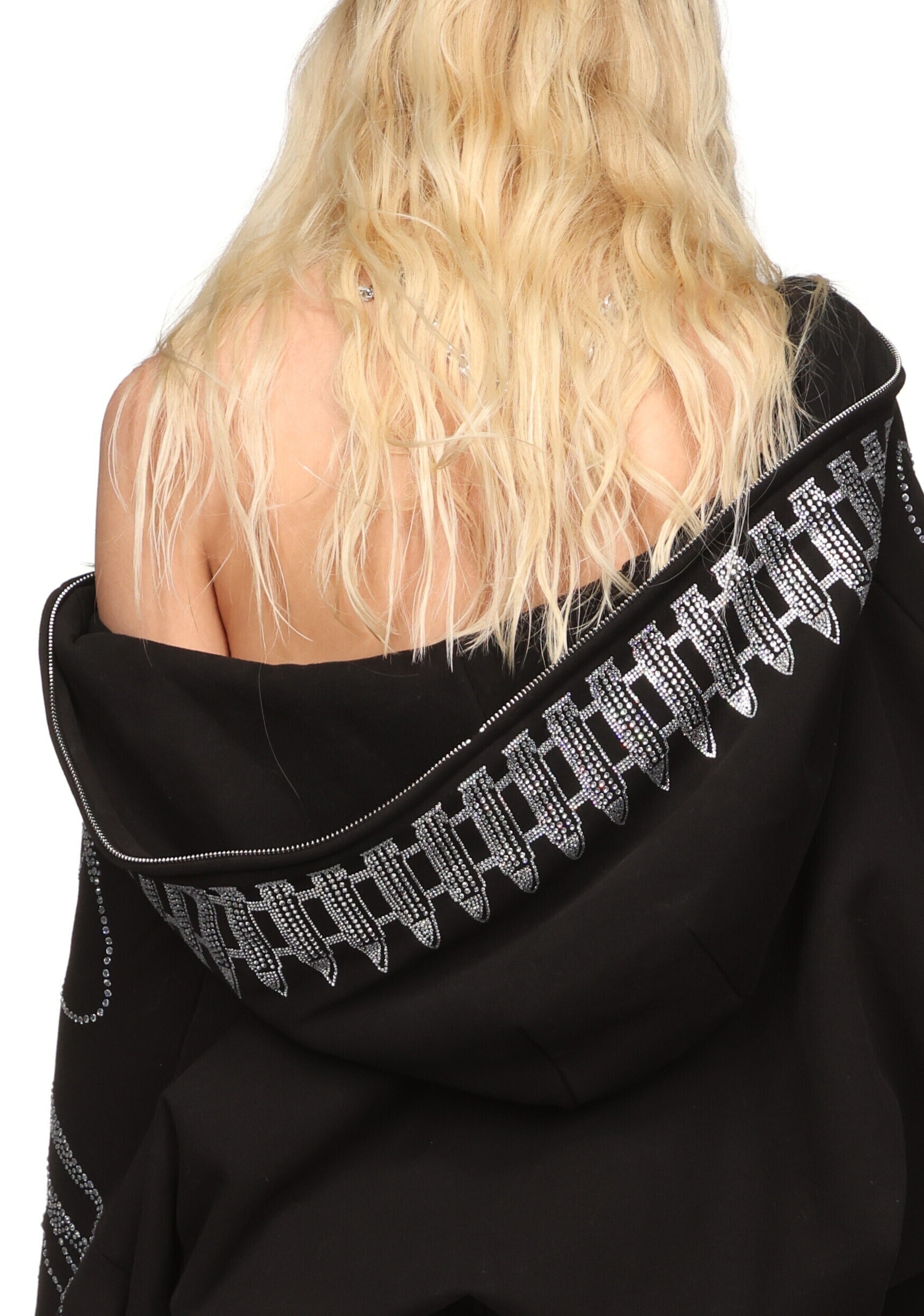 00s Y2K semantic design VネックロンT ハトメ お兄系 Enemy Rhinestone Crop Zip Hoodie Black – NAMED COLLECTIVE®