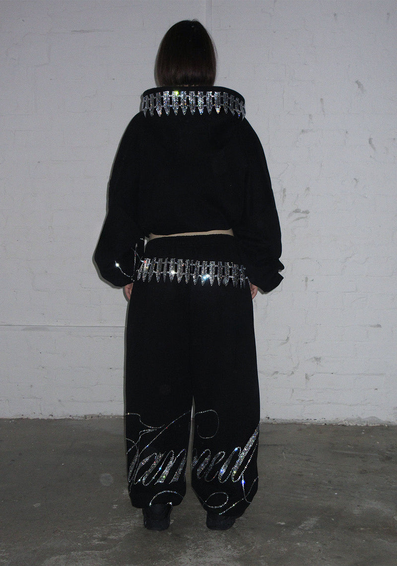 ENEMY RHINESTONE CROP ZIP HOODIE BLACK