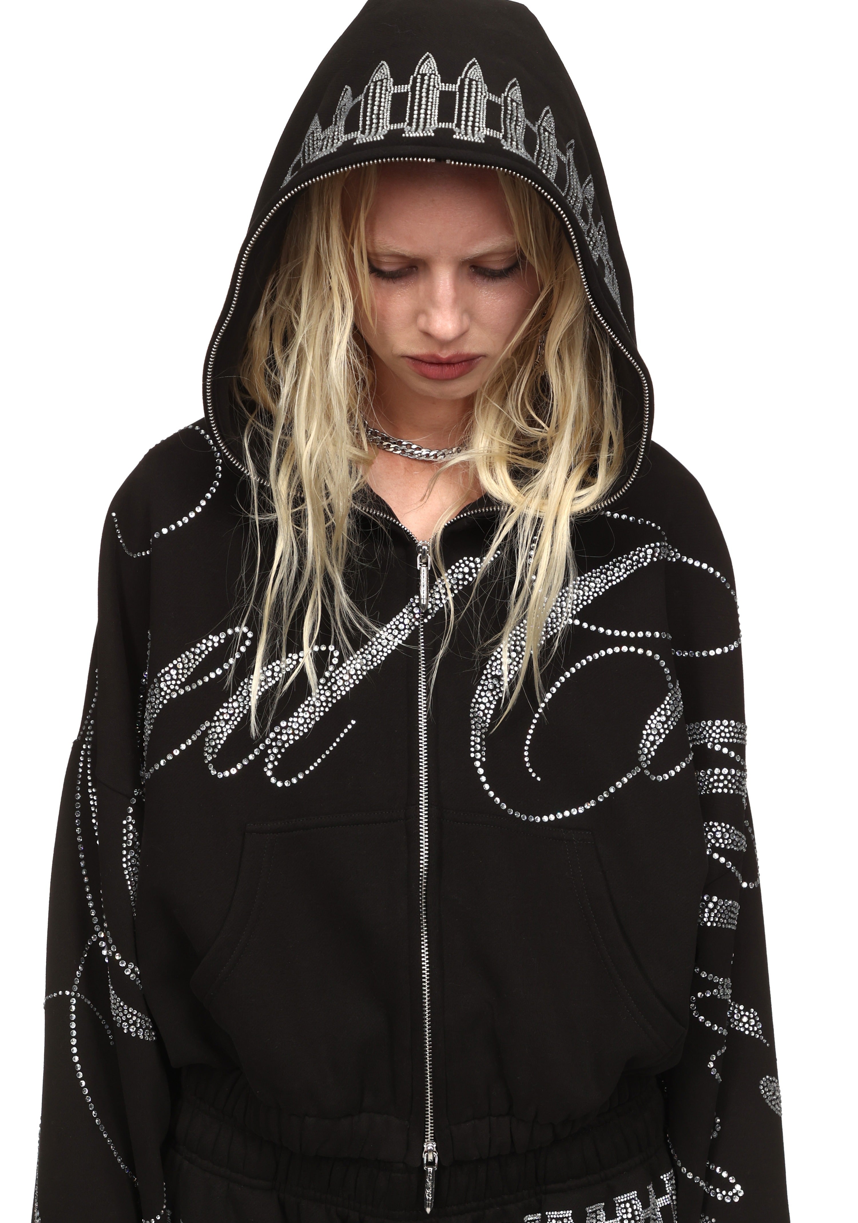 Enemy Rhinestone Crop Zip Hoodie Black – NAMED COLLECTIVE®