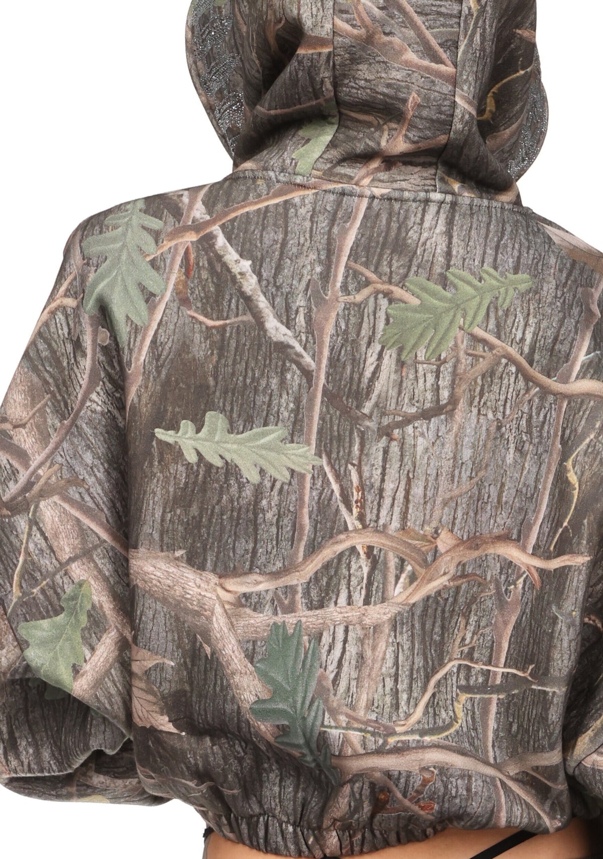 ENEMY RHINESTONE CROP ZIP HOODIE TREE CAMO