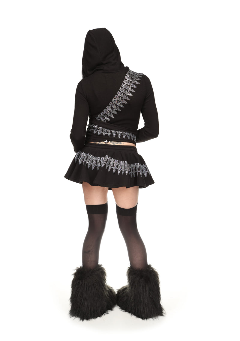 ENEMY RHINESTONE CROSS TIE HOODIE BLACK